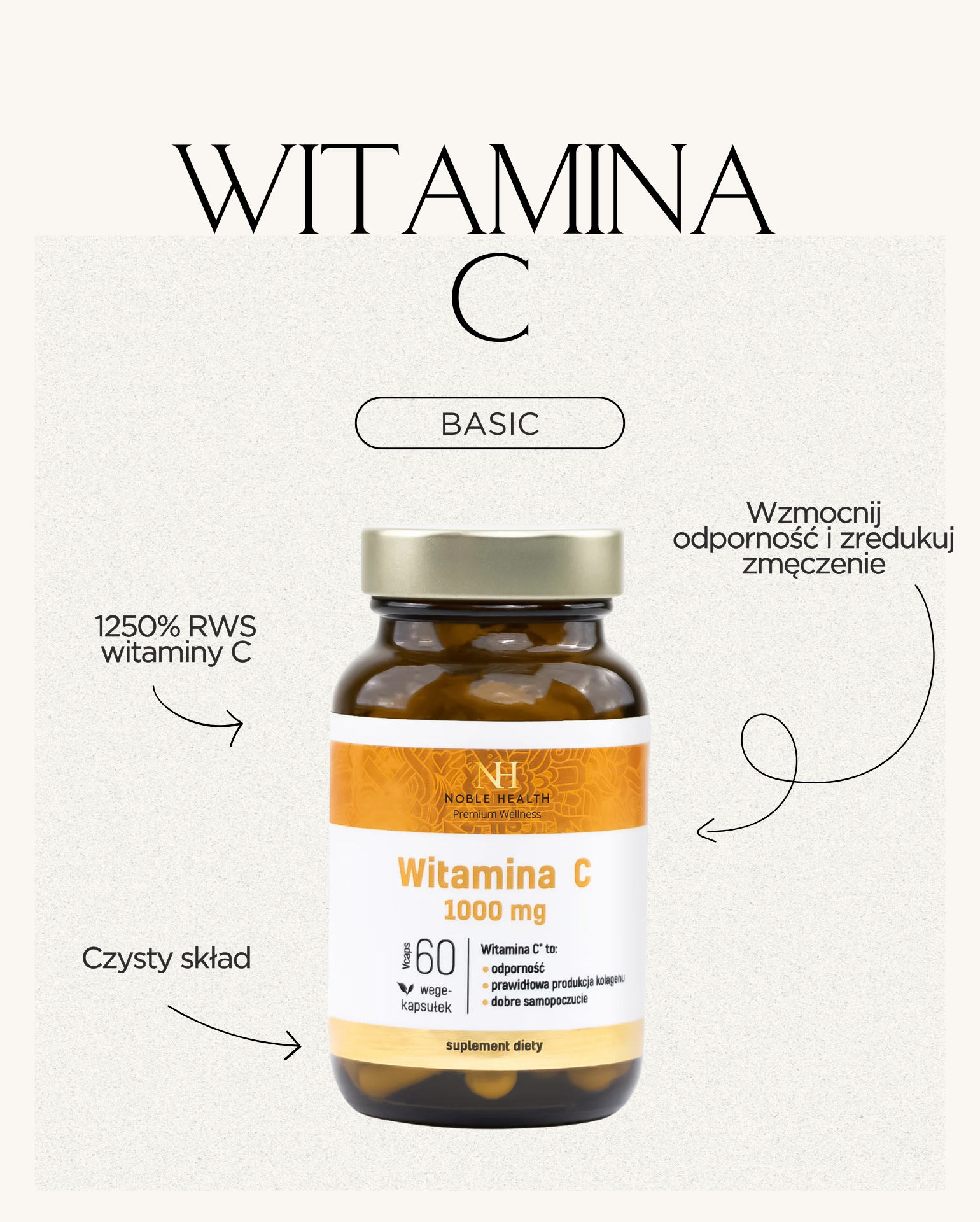C-vitamin Noble Health Vegán L-aszkorbinsav 1000mg 60 kapszula