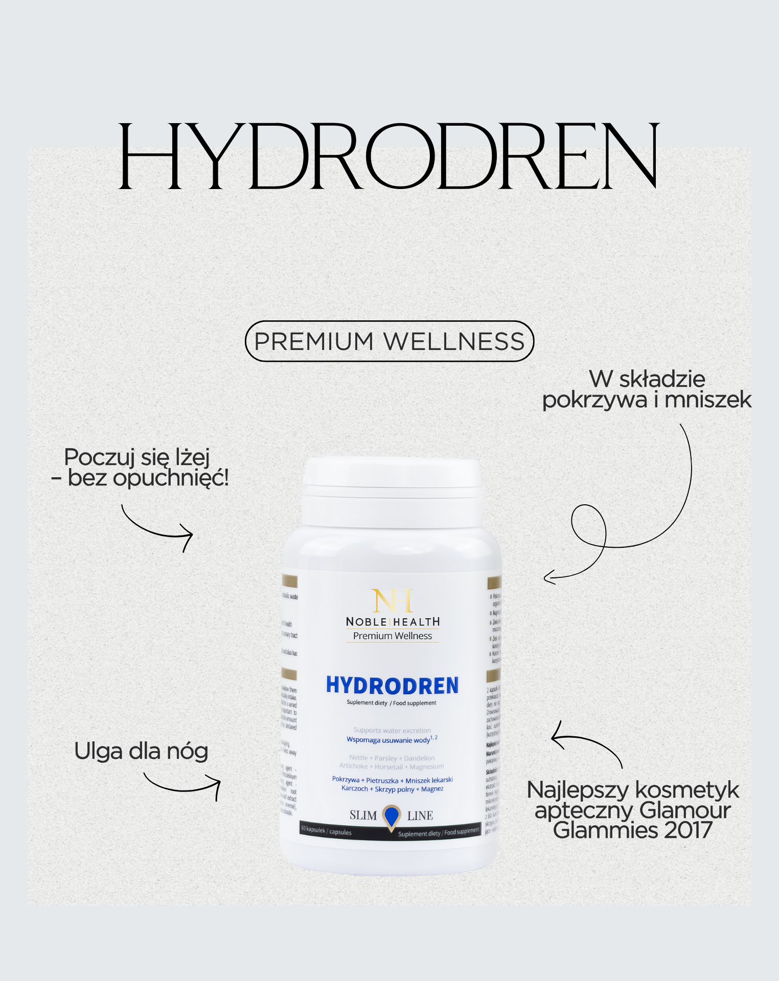 Hydrodren Noble Health Víz eltávolítása a szervezetből redukció 60 kapszula